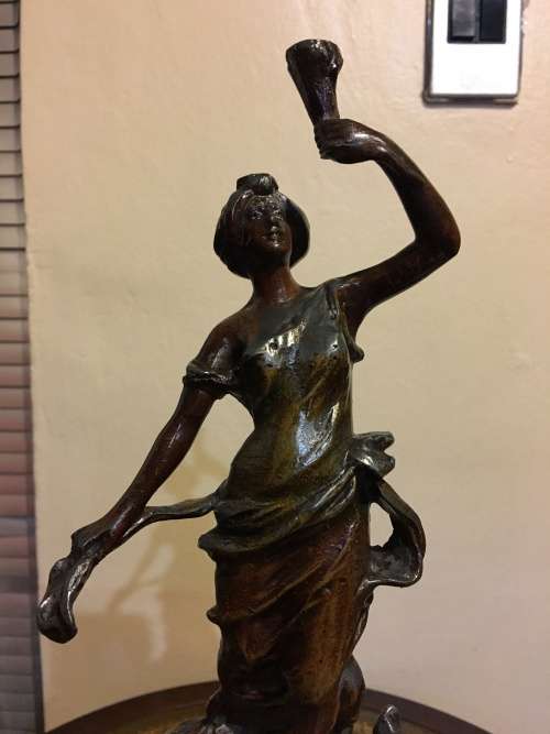 RARE ANTIQUE SPELTER BRONZED SCULPTURE STAMPED AND SIGNED BY FAMOUS FRENCH ARTIST CHARLES RUCHOT