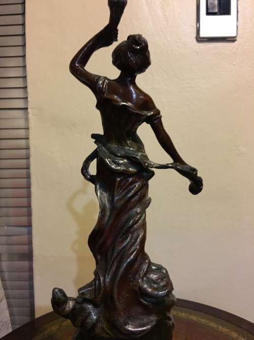 RARE ANTIQUE SPELTER BRONZED SCULPTURE STAMPED AND SIGNED BY FAMOUS FRENCH ARTIST CHARLES RUCHOT
