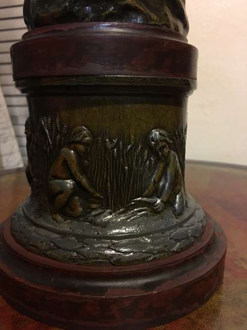 RARE ANTIQUE SPELTER BRONZED SCULPTURE STAMPED AND SIGNED BY FAMOUS FRENCH ARTIST CHARLES RUCHOT