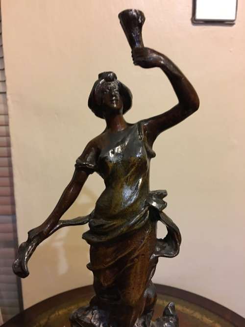 RARE ANTIQUE SPELTER BRONZED SCULPTURE STAMPED AND SIGNED BY FAMOUS FRENCH ARTIST CHARLES RUCHOT