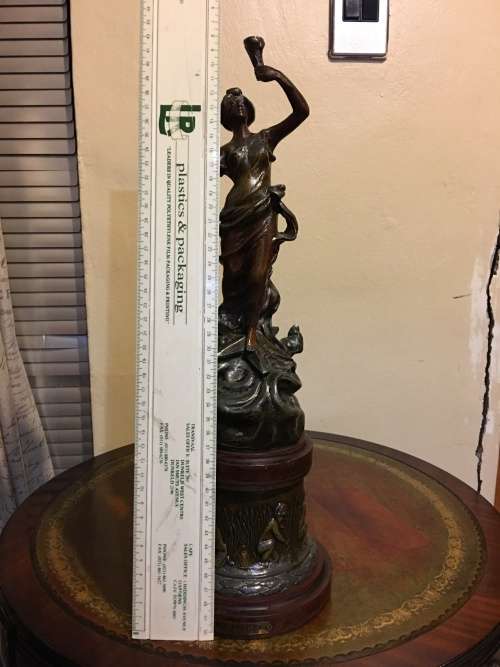 RARE ANTIQUE SPELTER BRONZED SCULPTURE STAMPED AND SIGNED BY FAMOUS FRENCH ARTIST CHARLES RUCHOT