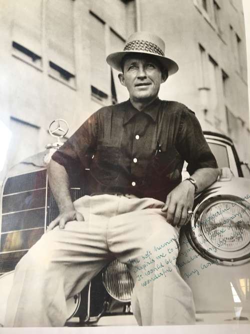 WOW !!! AMAZING FIND , A CLASSIC POSTER OF BING CROSBY SIGNED IN BLUE PEN ALONG WITH A FAMOUS QUOTE