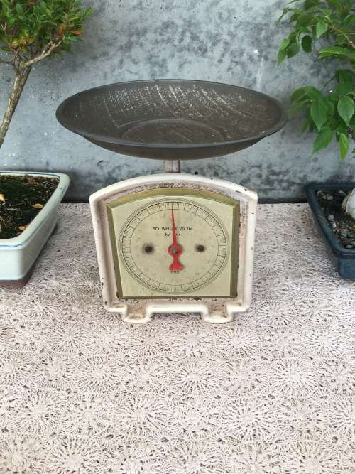 WOW !!! LOVELY VINTAGE KITCHEN / GROCER SCALE MADE BY EFFEM WITH THE ORIGINAL TRAY AND WORKING