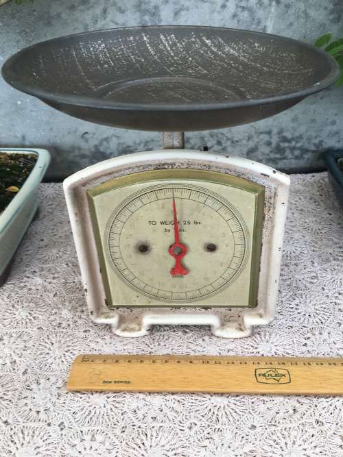 WOW !!! LOVELY VINTAGE KITCHEN / GROCER SCALE MADE BY EFFEM WITH THE ORIGINAL TRAY AND WORKING