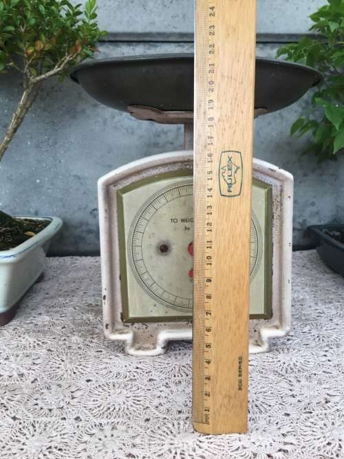 WOW !!! LOVELY VINTAGE KITCHEN / GROCER SCALE MADE BY EFFEM WITH THE ORIGINAL TRAY AND WORKING