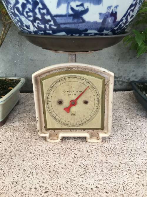 WOW !!! LOVELY VINTAGE KITCHEN / GROCER SCALE MADE BY EFFEM WITH THE ORIGINAL TRAY AND WORKING