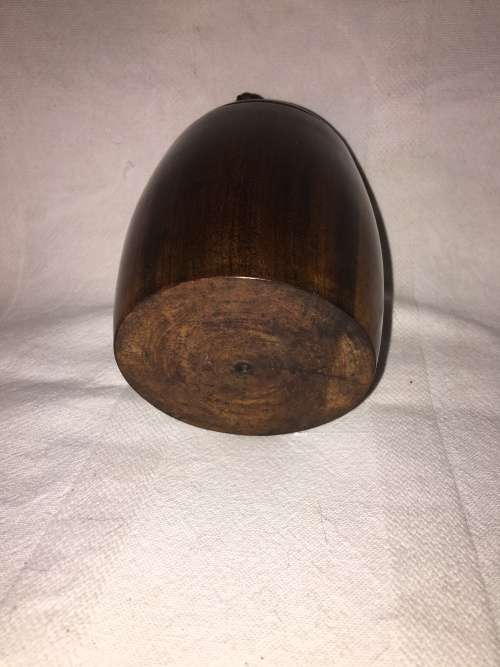 WOW !!! STUNNING ANTIQUE SOLID WALNUT TOBACCO JAR WITH A WOODEN CARVED LION ON THE LID