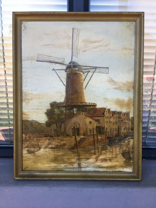 FANTASTIC CONTINENTAL SCHOOL ORIGINAL FRAMED OIL ON BOARD OF A DUTCH WINDMILL signed by the artist