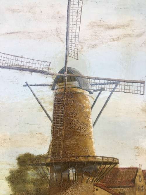FANTASTIC CONTINENTAL SCHOOL ORIGINAL FRAMED OIL ON BOARD OF A DUTCH WINDMILL signed by the artist