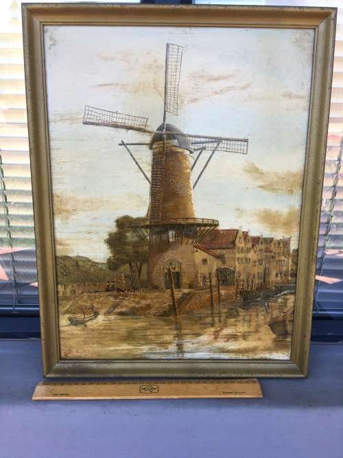 FANTASTIC CONTINENTAL SCHOOL ORIGINAL FRAMED OIL ON BOARD OF A DUTCH WINDMILL signed by the artist