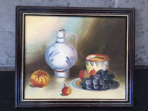 WOW !!!! STUNNING FRAMED OIL ON BOARD STILL LIFE , WHAT A BEAUTY unsigned