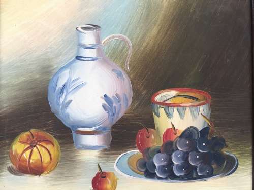 WOW !!!! STUNNING FRAMED OIL ON BOARD STILL LIFE , WHAT A BEAUTY unsigned