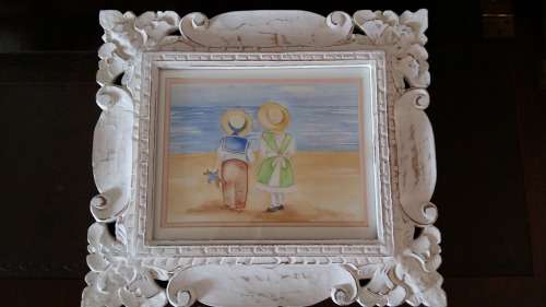 WOW!!! Well Known Artist Tracy Owens Framed Sketch and Water color, Boy and Girl on the beach.