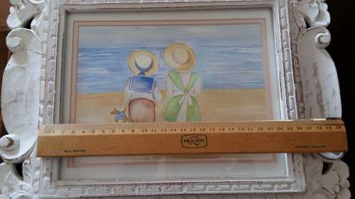 WOW!!! Well Known Artist Tracy Owens Framed Sketch and Water color, Boy and Girl on the beach.