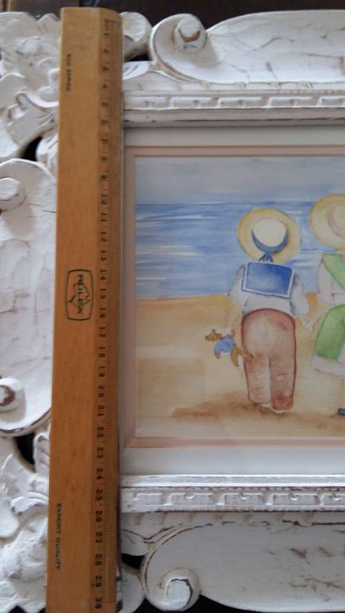 WOW!!! Well Known Artist Tracy Owens Framed Sketch and Water color, Boy and Girl on the beach.