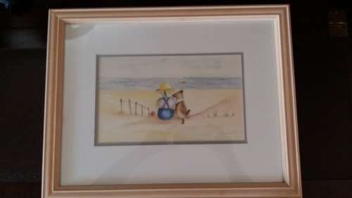 WOW!!! Well Known Artist Tracy Owens Framed Sketch and Water color, Boy and Dog on the beach.