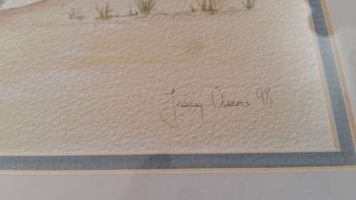 WOW!!! Well Known Artist Tracy Owens Framed Sketch and Water color, Boy and Dog on the beach.