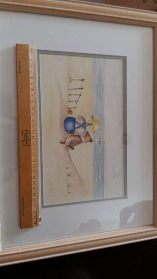 WOW!!! Well Known Artist Tracy Owens Framed Sketch and Water color, Boy and Dog on the beach.