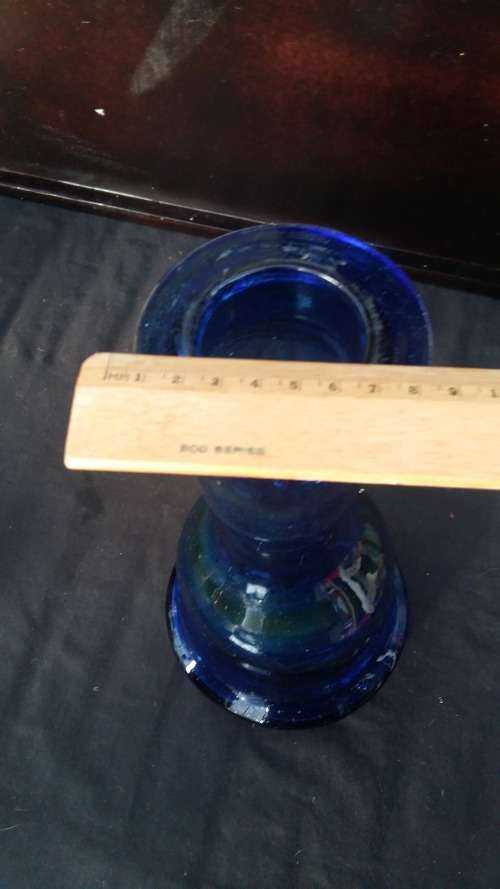Beautiful 32 cm Tall Blue thick Glass Bottle/Vase