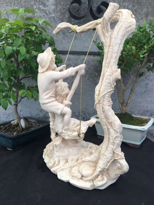 WOW !!! STUNNING LARGE RESIN FAIRYTALE STYLE ORNAMENT OF KIDS SWINGING IN A TREE