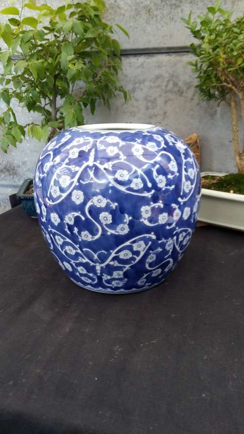 Beautiful Large 21 cm Tall, Vintage Chinese Blue and White Hand Painted Ginger Jar/Vase. signed