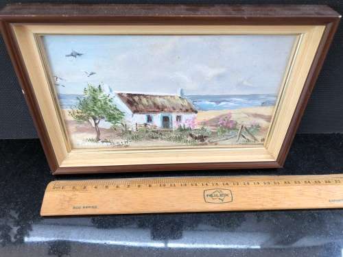 WOW !!! FANTASTIC SMALL FRAMED OIL ON BOARD OF A FARM COTTAGE BY SA ARTIST RONA JOUBERT signed