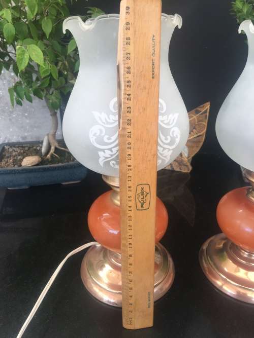 Beautiful Vintage Marble and Brass table lamps with frosted scalloped glass Lamp shades