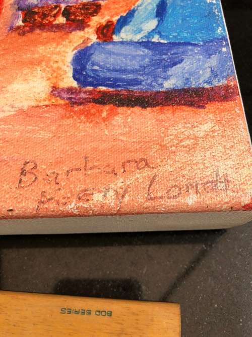 STUNNING SIGNED OIL ON CANVAS ON A BLOCK MOUNT FRAME "TOWNSHIP SCENE" BY BARBARA FEELY LONDT