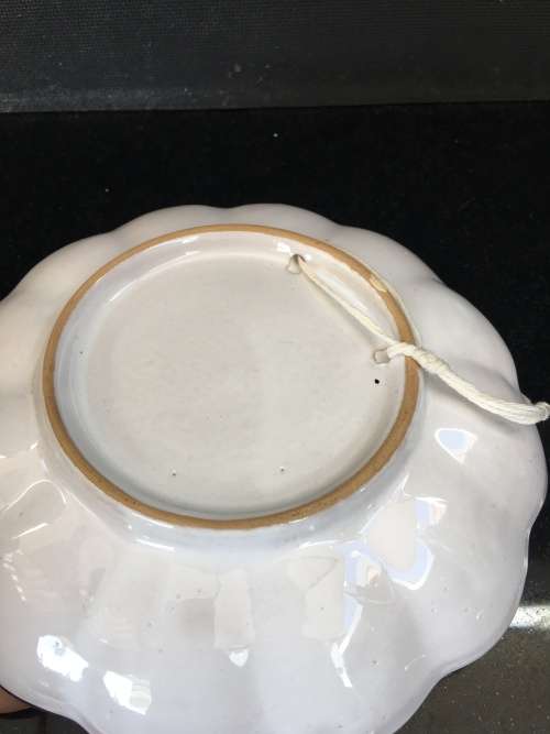 Beautiful Collectible Vintage Japanese porcelain Scalloped Dish,Blue and White with gold trimmings.