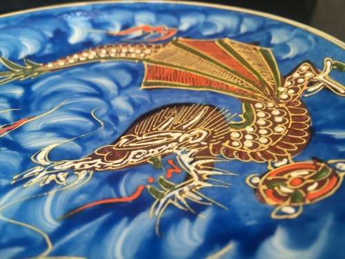 Beautiful and Collectible Vintage Raised- 3D -Moriage Blue Dragon-Ware Side Plate/display 18cm