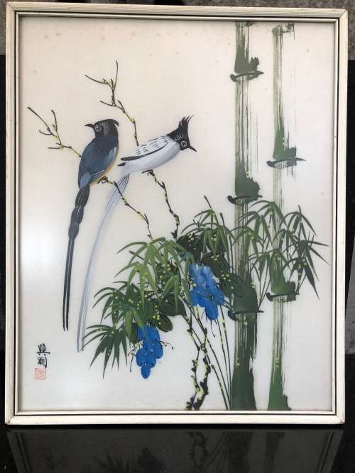 WOW !!!  BEAUTIFUL FRAMED CHINESE SILK PAINTING WITH CALLIGRAPHY