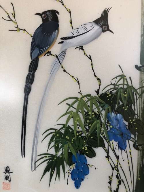 WOW !!!  BEAUTIFUL FRAMED CHINESE SILK PAINTING WITH CALLIGRAPHY