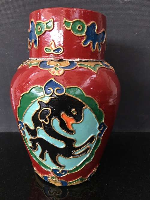 Stunning Rare Vintage Hand Painted Huadiao rice wine pottery container from Shaoxing China.