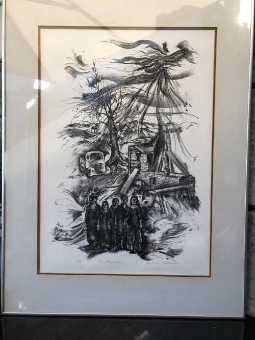 WOW !! A STUNNING LARGE FRAMED AND GLAZED ORIGINAL LITHOGRAPH BY HEIMO SCHMIDT SIGNED IN PENCIL