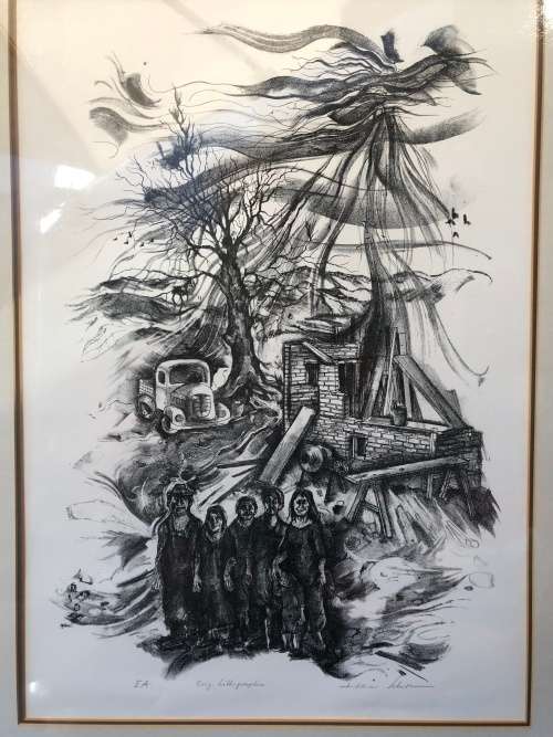 WOW !! A STUNNING LARGE FRAMED AND GLAZED ORIGINAL LITHOGRAPH BY HEIMO SCHMIDT SIGNED IN PENCIL