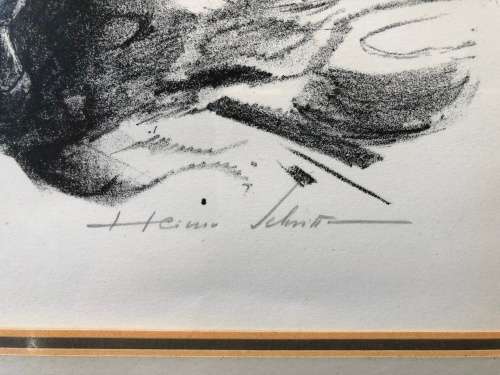 WOW !! A STUNNING LARGE FRAMED AND GLAZED ORIGINAL LITHOGRAPH BY HEIMO SCHMIDT SIGNED IN PENCIL