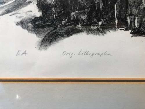 WOW !! A STUNNING LARGE FRAMED AND GLAZED ORIGINAL LITHOGRAPH BY HEIMO SCHMIDT SIGNED IN PENCIL