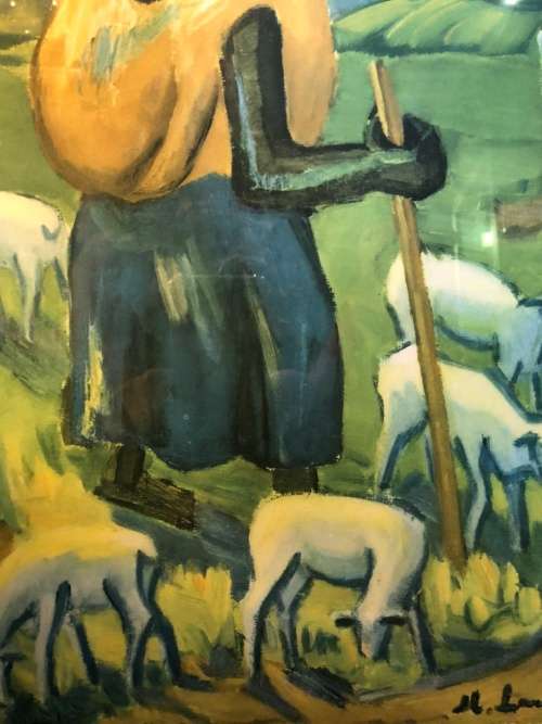 WOW !!!  STUNNING LARGE MAGGIE LAUBSER FRAMED LITHOGRAPH TITLED "GIRL WITH SHEEP"