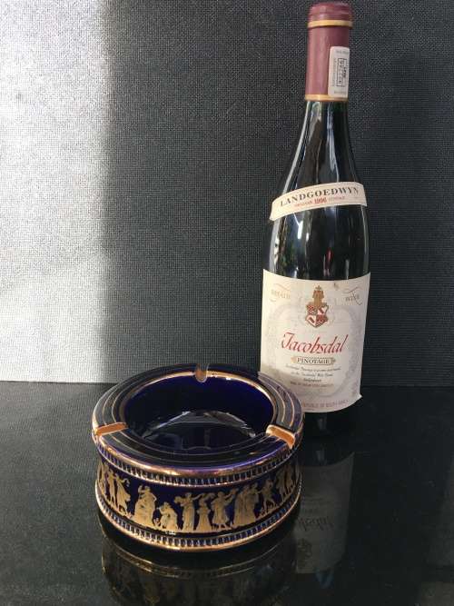 Stunning Large Vintage SPYROPOULOS Cobalt Blue Ashtray with 24K GOLD Trimming  Handmade in Greece