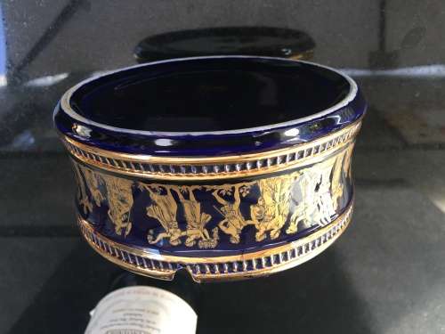 Stunning Large Vintage SPYROPOULOS Cobalt Blue Ashtray with 24K GOLD Trimming  Handmade in Greece