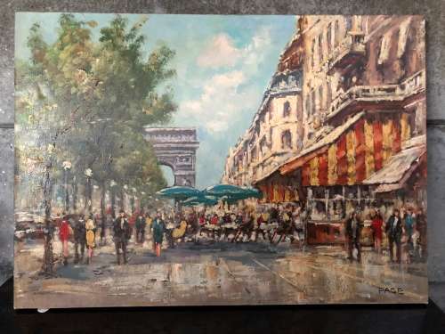 INVESTMENT !!!! BEAUTIFUL OIL ON CANVAS PARISIENNE STREET SCENE SIGNED PAGE ~ unframed