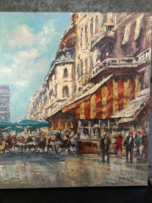 INVESTMENT !!!! BEAUTIFUL OIL ON CANVAS PARISIENNE STREET SCENE SIGNED PAGE ~ unframed