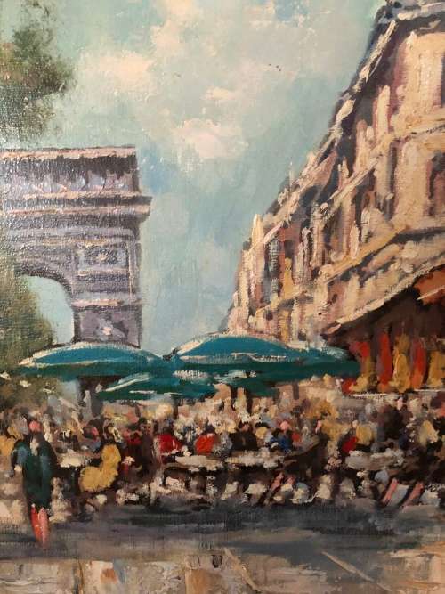 INVESTMENT !!!! BEAUTIFUL OIL ON CANVAS PARISIENNE STREET SCENE SIGNED PAGE ~ unframed