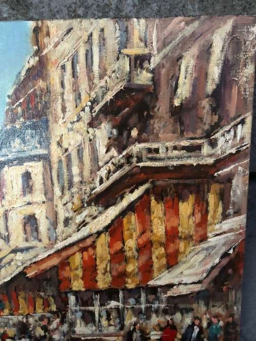 INVESTMENT !!!! BEAUTIFUL OIL ON CANVAS PARISIENNE STREET SCENE SIGNED PAGE ~ unframed