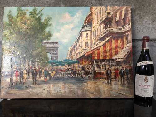 INVESTMENT !!!! BEAUTIFUL OIL ON CANVAS PARISIENNE STREET SCENE SIGNED PAGE ~ unframed