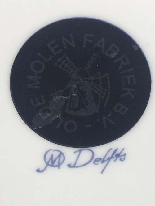 Beautiful Vintage Oude Molen Fabriek B V Delft Blue and White Porcelain Display Plate 19 cm
