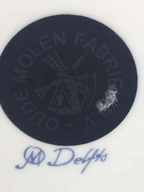 Beautiful Vintage Oude Molen Fabriek B V Delft Blue and White Porcelain Display Plate 19 cm