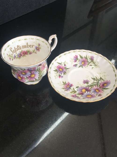 Beautiful Royal Albert "Michaelmas Daisy" Flower of the Month September Tea Cup and Saucer