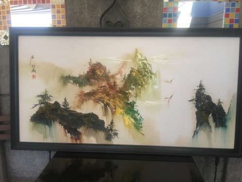 WOW !!! STUNNING LARGE FRAMED PALETTE OIL ON BOARD CHINESE LANDSCAPE PAINTING signed