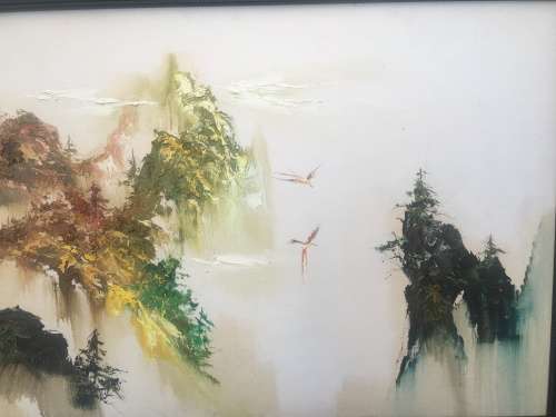 WOW !!! STUNNING LARGE FRAMED PALETTE OIL ON BOARD CHINESE LANDSCAPE PAINTING signed